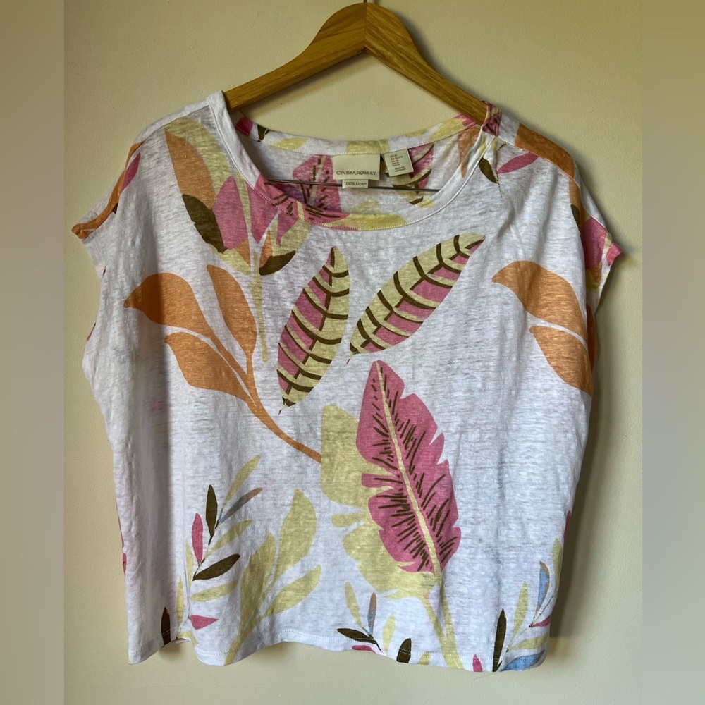 Cynthia Rowley Linen Tropical Palm Print Top Size XL